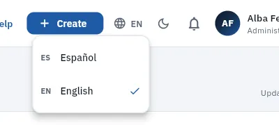 The language selector in the top bar.