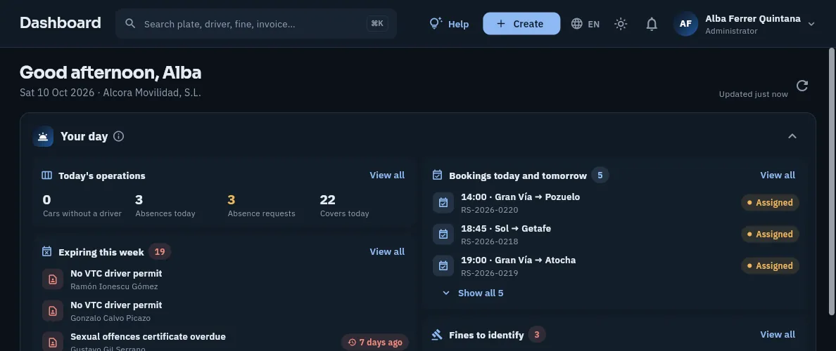 The Dashboard in dark mode.