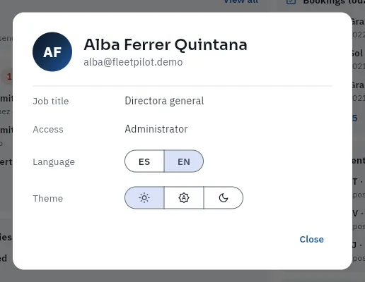 The «My profile» dialog.