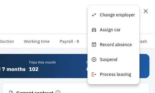 The actions on a driver under contract.