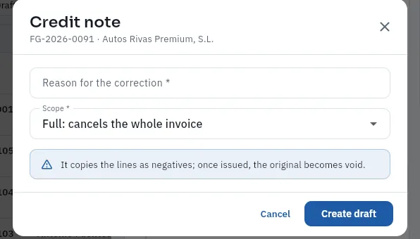 Correcting an issued invoice (the corrective invoice has not been created).