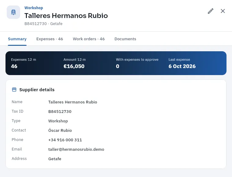 The record of Talleres Hermanos Rubio, the Getafe workshop that services the Madrid fleet.