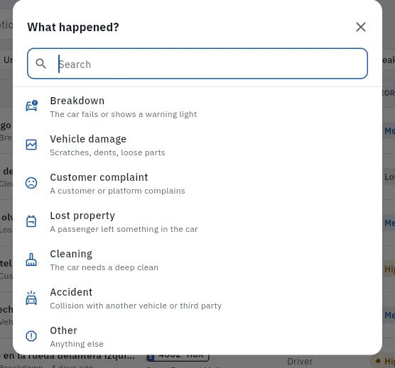 When creating an incident, the first thing is the type.