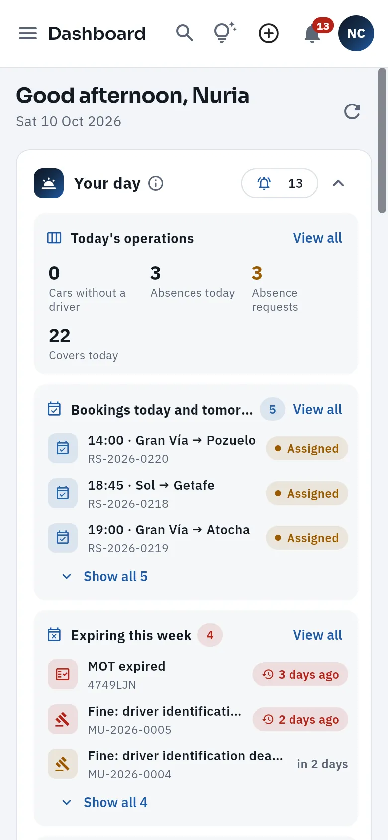 Nuria's Dashboard, the traffic manager, on the phone.
