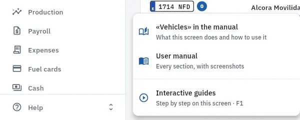 The «Help» menu at the foot of the sidebar.