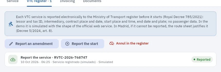 Booking RS-2026-0220 notified to the register (simulated).