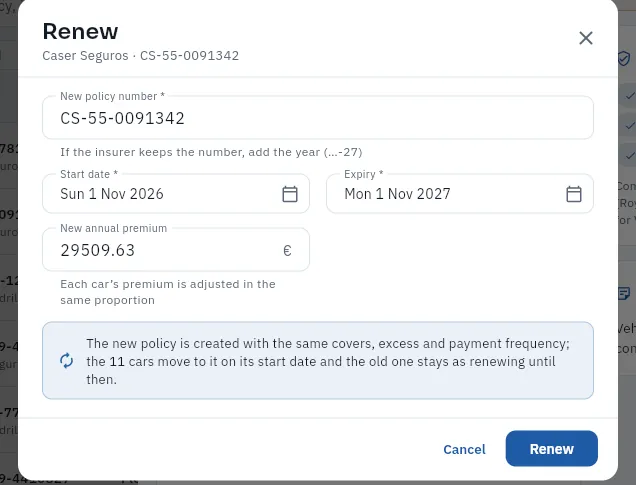 Renewing policy CS-55-0091342 (not renewed).