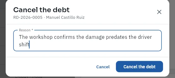 Cancelling RD-2026-0005, signed and with no instalment deducted (not confirmed).
