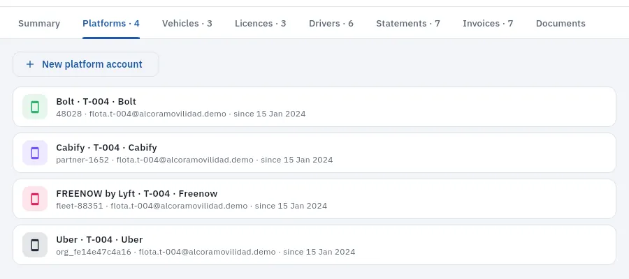 Lucía's accounts on the four platforms.