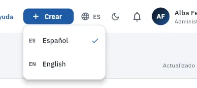 El selector de idioma de la barra superior.