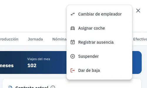 Las acciones sobre un conductor contratado.
