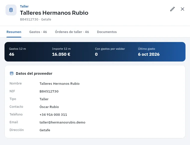 La ficha de Talleres Hermanos Rubio, el taller de Getafe que hace las revisiones de la flota de Madrid.