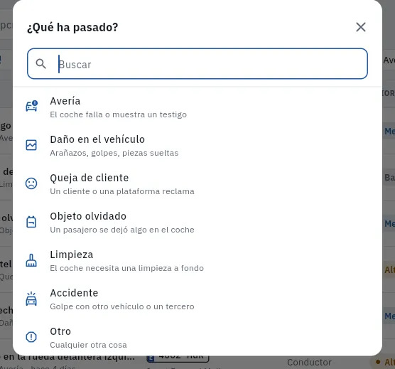 Al crear una incidencia, lo primero es el tipo.