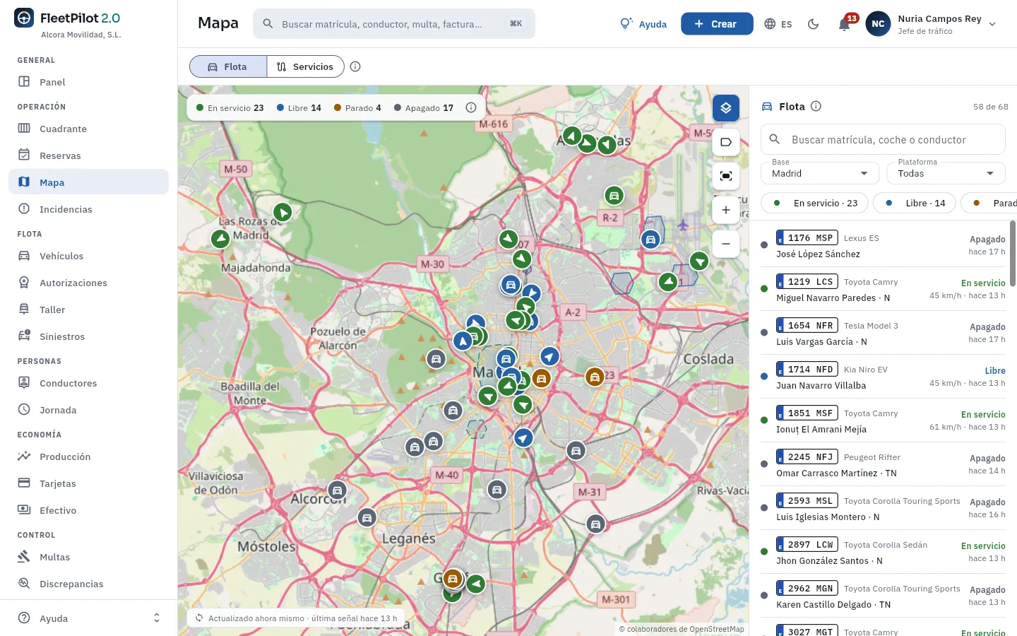 El mapa de la flota de Madrid visto por la jefa de tráfico.