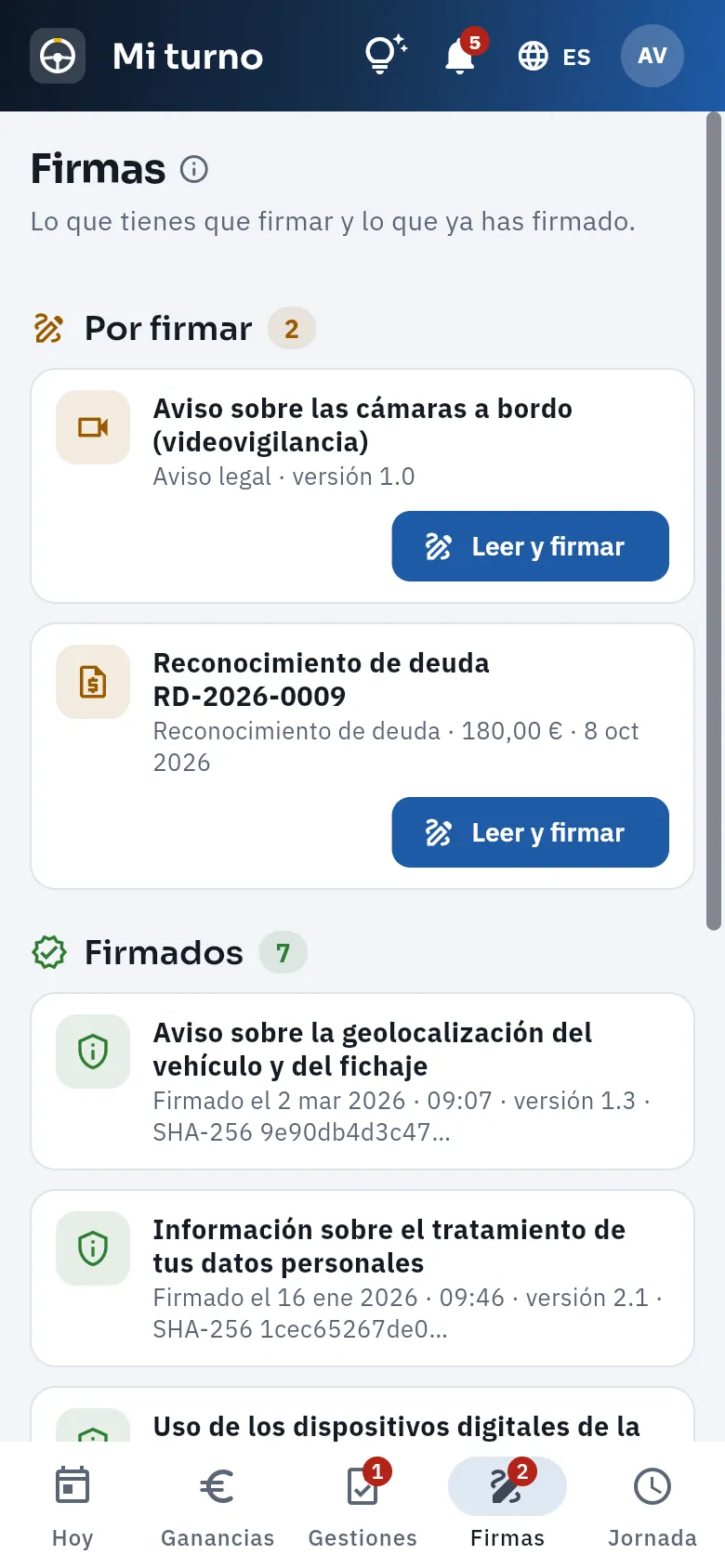 Los documentos por firmar y los ya firmados.