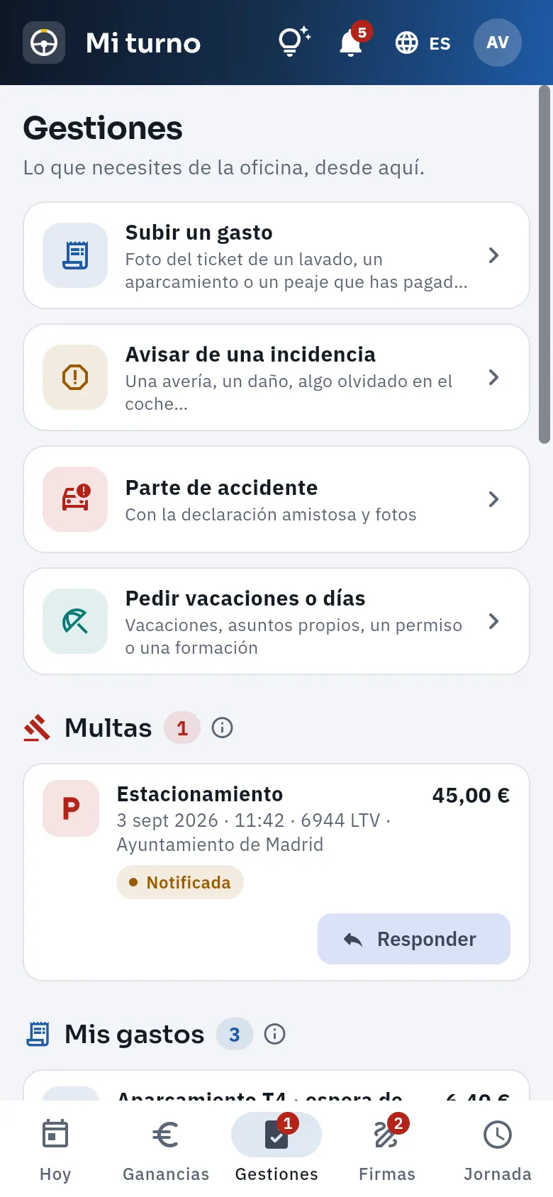 Gestiones: lo que el conductor puede pedir o comunicar, y sus multas.