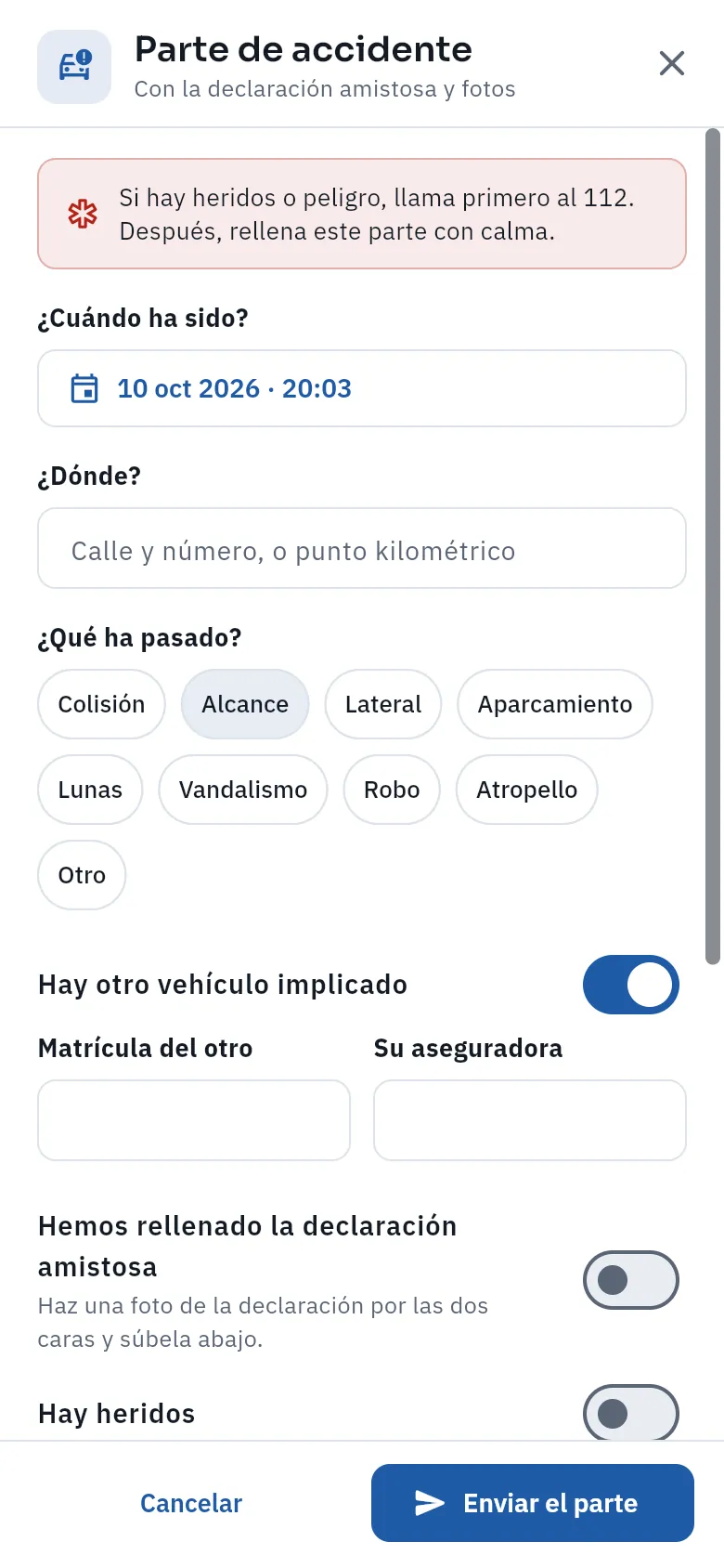 El parte de accidente: cuándo, dónde, qué ha pasado y el otro vehículo.