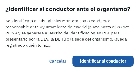 La confirmación antes de identificar a Luis Iglesias Montero ante el Ayuntamiento de Madrid (no se ha pulsado).