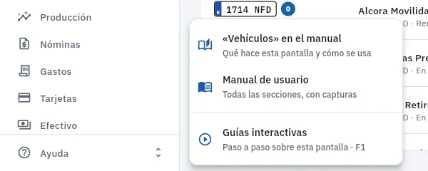 El menú «Ayuda» del pie de la barra lateral.