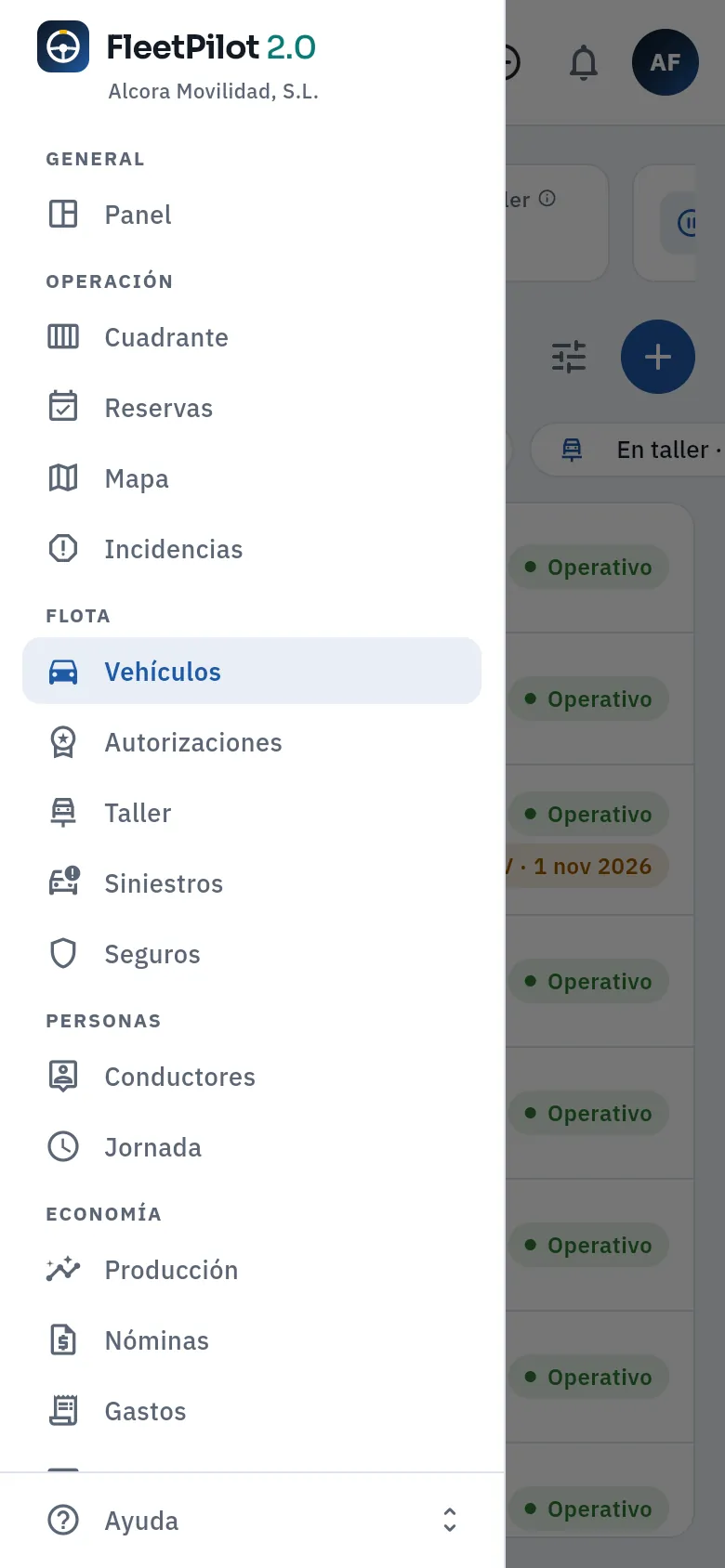 El cajón con las secciones.