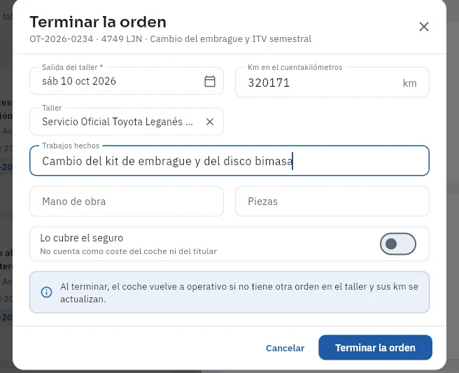 Terminar la orden OT-2026-0234 (el formulario no se ha guardado).